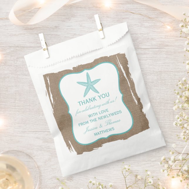 Bolsa De Papel Colección Turquoise Starfish Burlap Beach Wedding (Cortado)