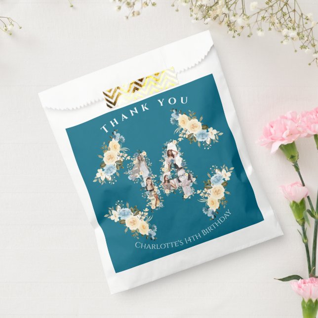 Bolsa De Papel collage de fotos Verde azulado de la flor de cumpl (Sellado)