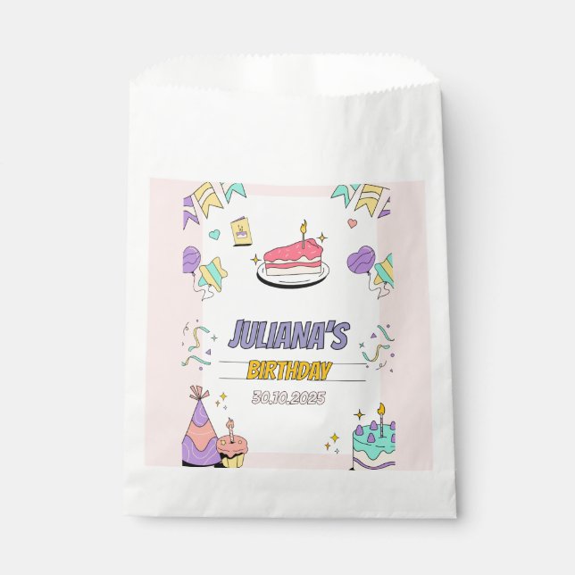 Bolsa De Papel Colorida fiesta de cumpleaños ilustrativa (Anverso)
