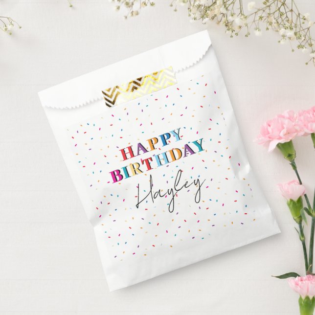 Bolsa De Papel Colorido Happy Birthday Custom Name Confetti (Sellado)
