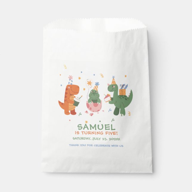 Bolsa De Papel Coloridos dinosaurios infantiles cumpleaños (Anverso)