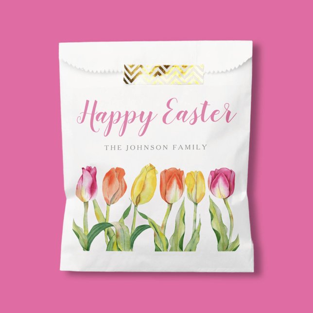 Bolsa De Papel Coloridos Tulipanes Florales Feliz Pascua (Colorful Floral Tulips Happy Easter Favor Bag)