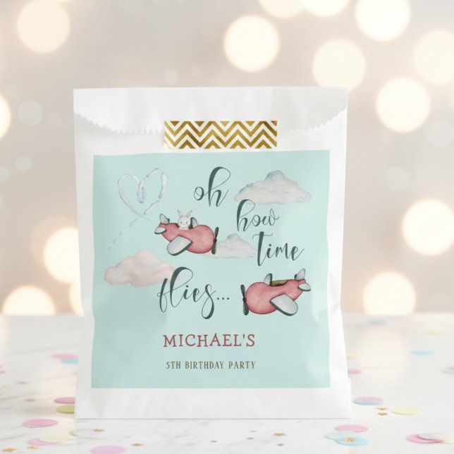 Bolsa De Papel Cómo el tiempo vuela el niño del avión retro (Subido por el creador)