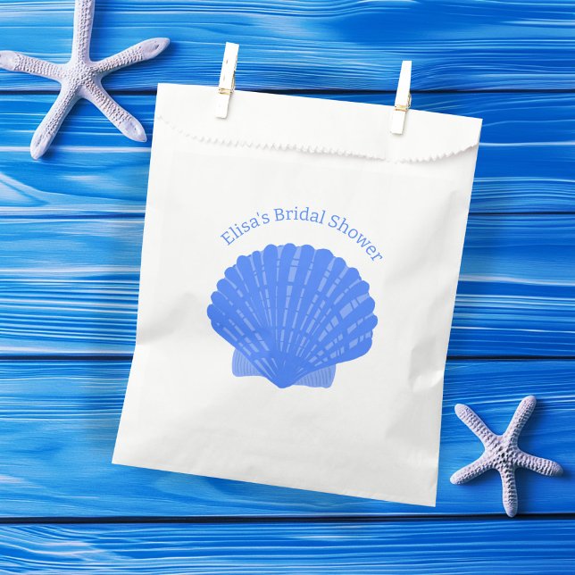 Bolsa De Papel Conchas Azules PERSONALIZADAS para Fiesta de Despe (Blue Seashells CUSTOM Beach Bridal Shower Favor Bag
)