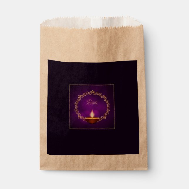 Bolsa De Papel Concordancia feliz Diwali púrpura (Anverso)