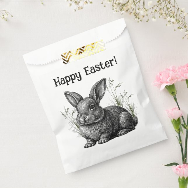 Bolsa De Papel Conejito gris lindo Feliz Pascua (Sellado)