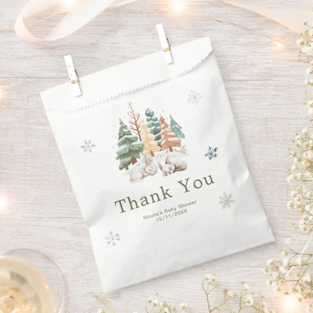 Bolsa De Papel Conejitos Lindos de Invierno Fiesta de Bienvenida  (Cortado)
