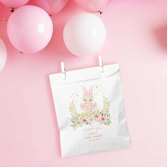 Bolsa De Papel Conejo Ballerina Bunny Chica Baby Shower Gracias (Watercolor Ballerina Rabbit Baby Shower Thank Your Favor Bag)