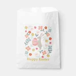 Bolsa De Papel Conejo de Pascua y Flores de Primavera