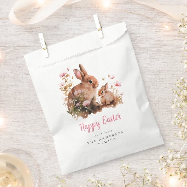 Bolsa De Papel Conejo Floral Acuarela Pascua (Cortado)