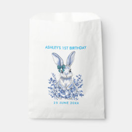 Bolsa De Papel Conejo Floral Azul primer cumpleaños para niños