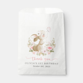Bolsa De Papel Conejo, Mariposa, Flores Rosadas, Primer Cumpleaño