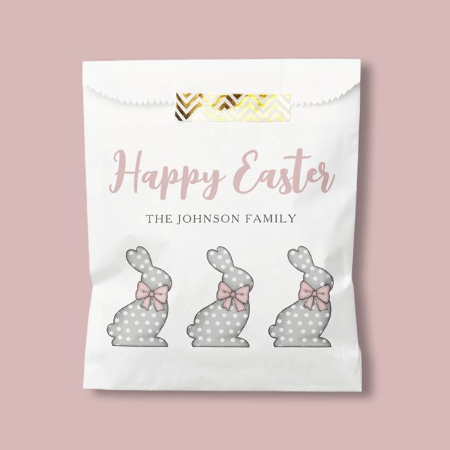Bolsa De Papel Conejo rosa lindo Feliz Pascua (Cute Pink Bunny Happy Easter Favor Bag)