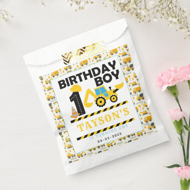 Bolsa De Papel Construction Truck 1st Birthday | Kids Party (Sellado)