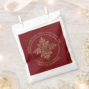 Bolsa De Papel Copo de Nieve de Lámina Dorada Falsa Sobre Rojo (N