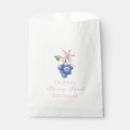 Bolsa De Papel Coqueta de arándanos primera cumpleaños lazo rosa