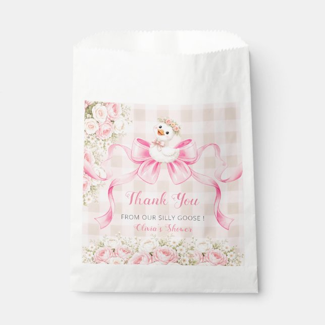 Bolsa De Papel Coqueta Fiesta de Bebé de Flores de Ganso a Cuadro (Anverso)
