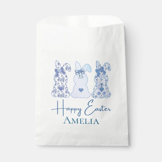 Bolsa De Papel Coquett floral azul conejito de Pascua Personaliza (Anverso)