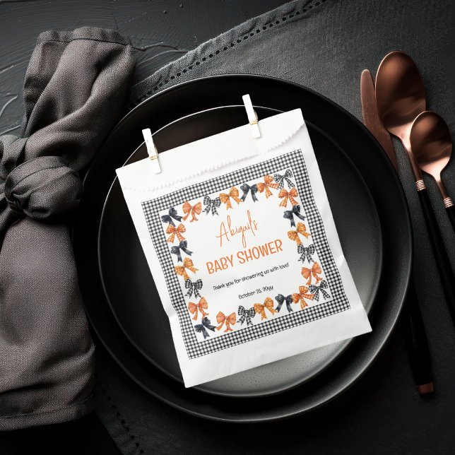 Bolsa De Papel Coquette Black de Halloween | Naranja Bows Baby Sh (Halloween Coquette Black | Orange Bows Girl Baby Shower Favor Bags)