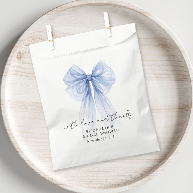 Bolsa De Papel Coquette Blue Bow Bridal Shower (Subido por el creador)