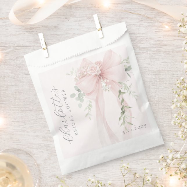 Bolsa De Papel Coquette Bow Greenery Bridal Shower (Cortado)