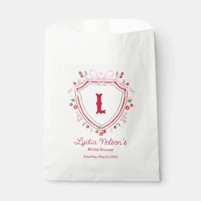 Bolsa De Papel Coquette Cherry Monogam Bridal Shower (Anverso)