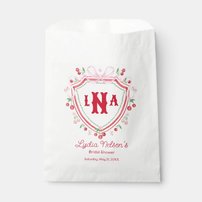 Bolsa De Papel Coquette Cherry Monogam Bridal Shower (Anverso)