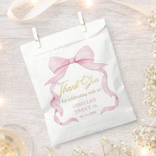 Bolsa De Papel Coquette Pink Ribbon Bows Dulce Dieciséis 16