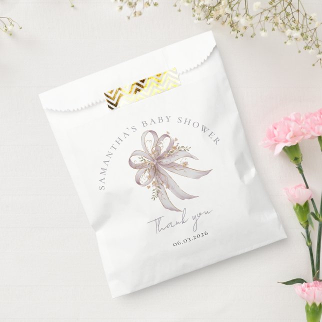 Bolsa De Papel Coquette purple bow baby shower  (Sellado)