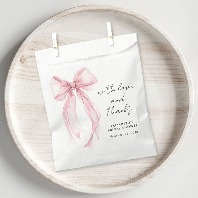 Bolsa De Papel Coquette Rosa Bow Bridal Shower Gracias (Subido por el creador)