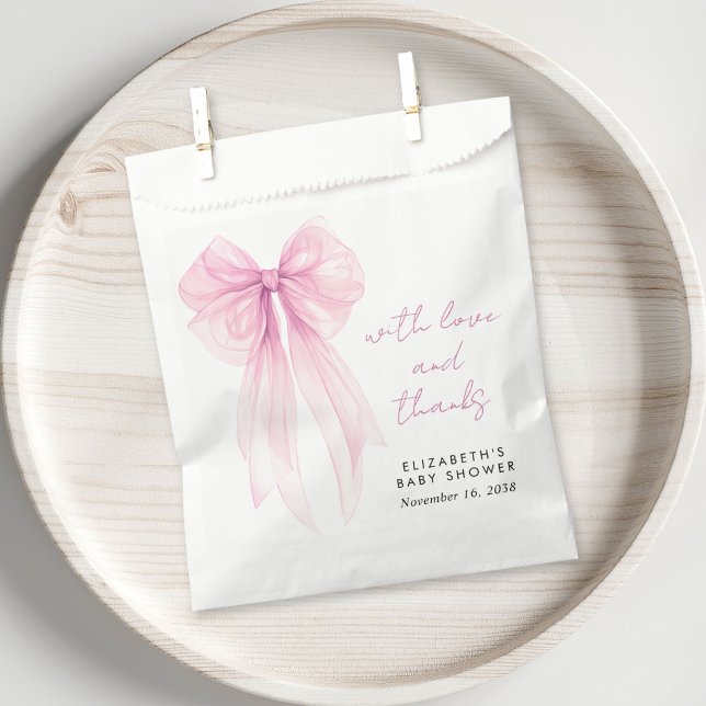 Bolsa De Papel Coquette rosa Bow Watercolour Baby Shower (Subido por el creador)