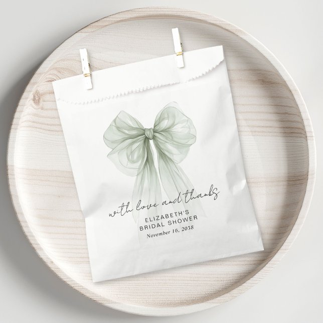 Bolsa De Papel Coquette Sage Green Bow Bridal Shower Thank You (Coquette Sage Green Bow Bridal Shower Thank You Favor Bag)