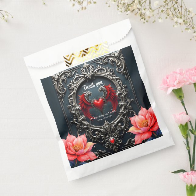 Bolsa De Papel Corazón Alado Carmesí  Romance Gótico Elegante .  (Sellado)