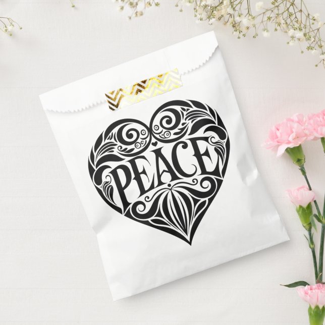 BOLSA DE PAPEL CORAZÓN DE PAZ NEGRO Y BLANCO (Sellado)