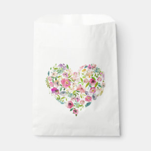 Bolsa De Papel Corazón Floral Acuarela Amor Rosa Especial Diversi
