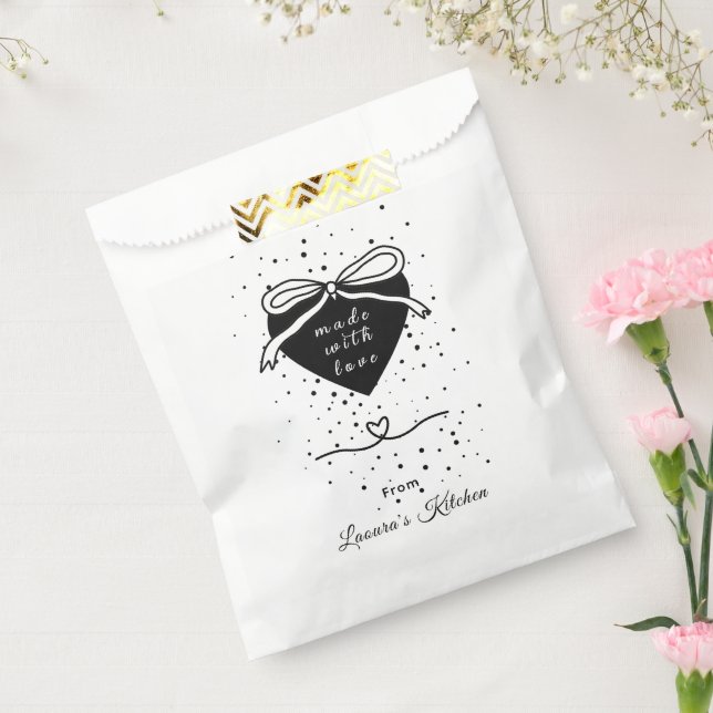 Bolsa De Papel Corazón negro & Arco Panadería hecha con amor (Sellado)