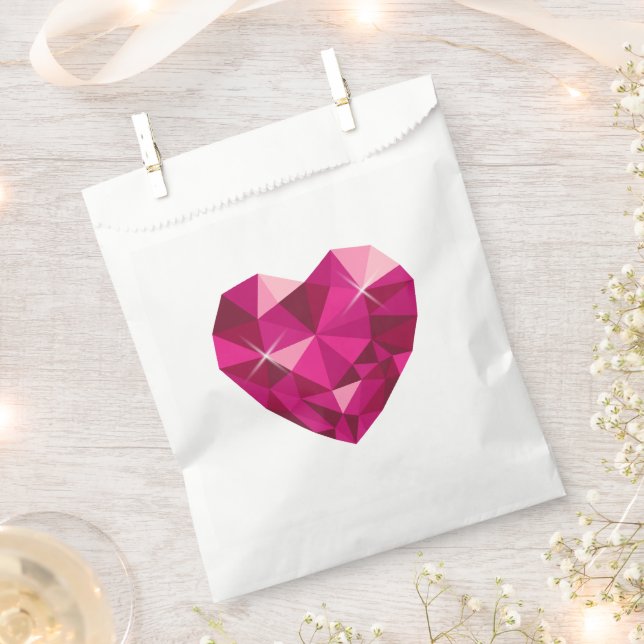 Bolsa De Papel Corazón Piedra Preciosa Blanca (Cortado)