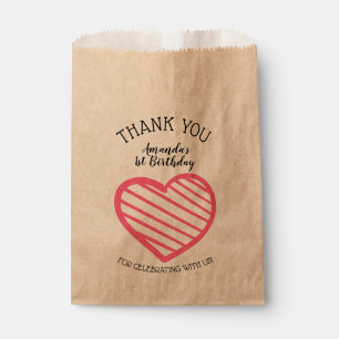 Bolsa De Papel Corazón rayado rosado gracias