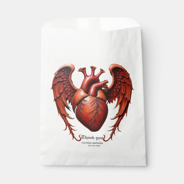 Bolsa De Papel Corazón rojo gótico con Rosas - Romántico oscuro (Anverso)