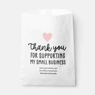 Bolsa De Papel Corazón Rosa Gracias Por Apoyar A Pequeñas Empresa