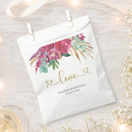 Bolsa De Papel Corazones de guion dorado elegantes con flor de ma