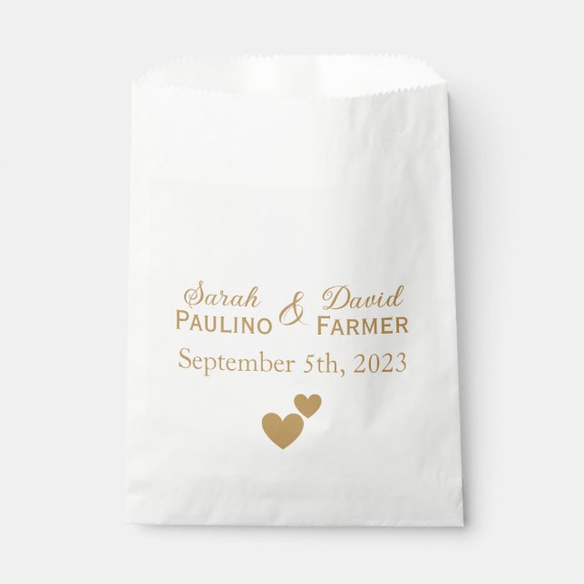 Bolsa De Papel Corazones de oro Boda personalizados (Anverso)