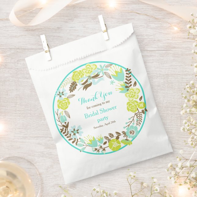 Bolsa De Papel Corona floral verde y marrón Bridal Shower (Cortado)