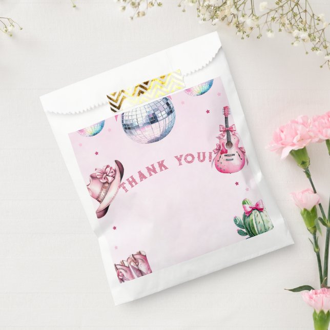 Bolsa De Papel Cowboy Fiesta Cactus, guitarra rosa, cumpleaños (Sellado)