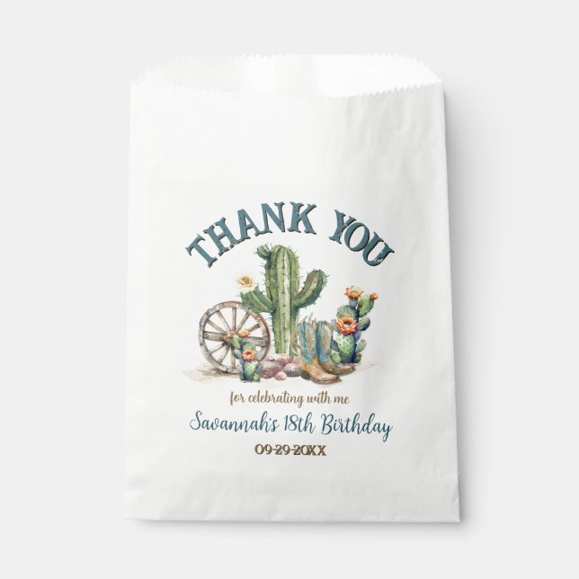 Bolsa De Papel Cowgirl Western Rodeo Cactus Gracias (Anverso)