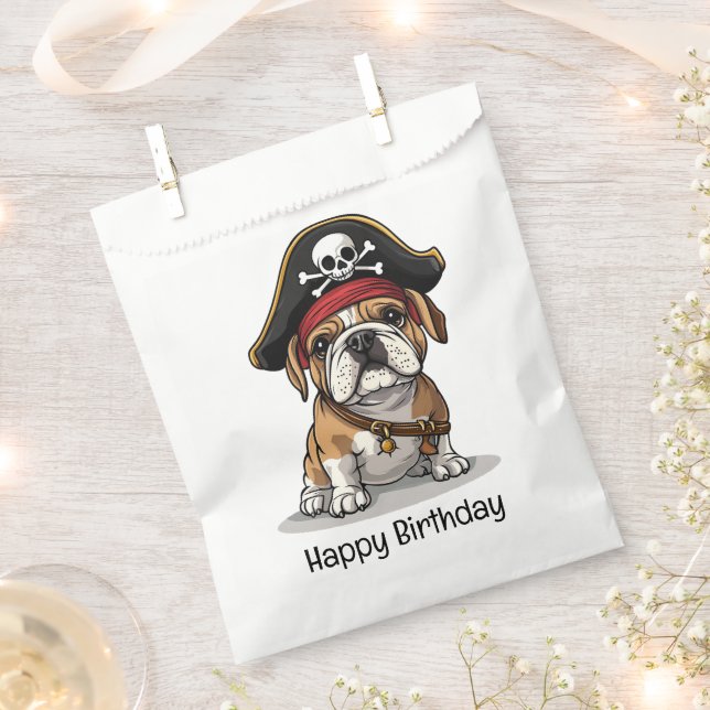 Bolsa De Papel Cráneo del Bulldog inglés pirata feliz cumpleaños (Cortado)