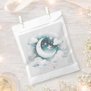 Bolsa De Papel Creciente Luna Celeste Boho Moderno Azul y Blanco