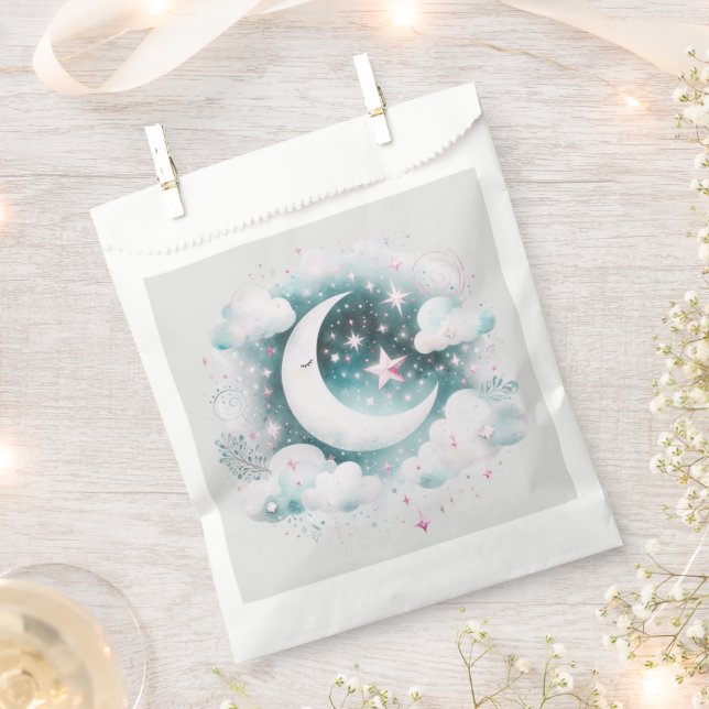 Bolsa De Papel Creciente Luna Celeste Boho Moderno Azul y Blanco (Cortado)