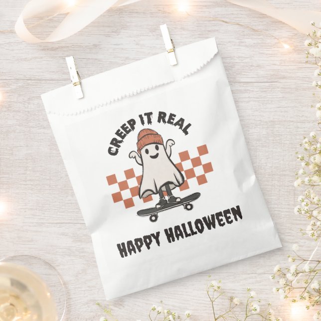 Bolsa De Papel Creep it Real Skateboarding Ghost Happy Halloween (Cortado)
