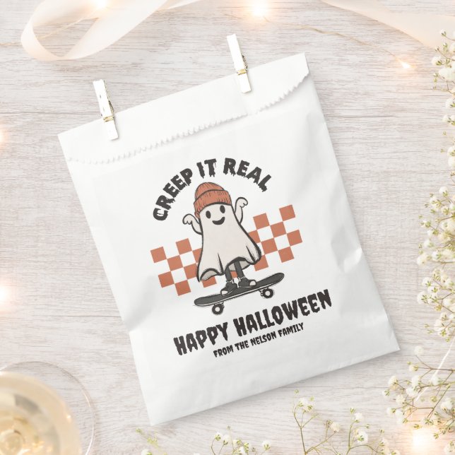 Bolsa De Papel Creep it Real Skateboarding Ghost Happy Halloween (Cortado)